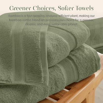Springtree Home Luxury Bamboo Rayon Bath Towel Set | 4-Pack | Lily Green