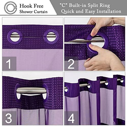 Gibelle No Hook Cloth Purple Shower Curtain with Liner, 72x80