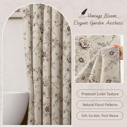 Farmhouse Floral Vintage Shower Curtain for Bathroom, Brown and Tan Taupe