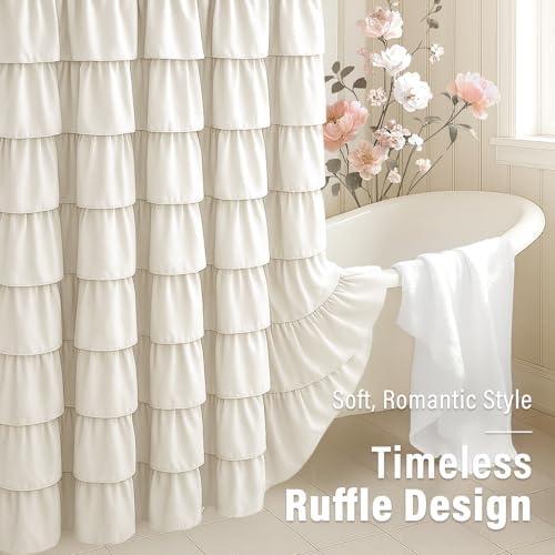Seasonwood Ruffle Shower Curtain Cream, 72" x 72"