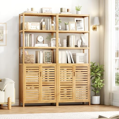HIFIT 66" Tall Bathroom Storage Cabinet, Natural Bamboo Cabinet, for Narrow