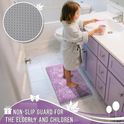 Yimobra Chenille Bathroom Rugs Non Slip, Extra Thick Soft Absorbent Bath Rug, Machine Washable Quick Dry Bath Mat for Bathroom Floor, Tub and Shower, Home Decor Accessories, 24x17, Lilac