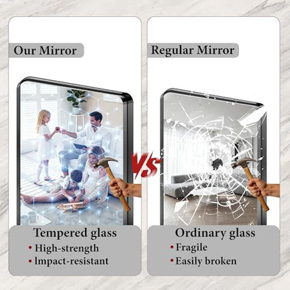 50x30 Inch Black Metal Framed Bathroom Mirror for Wall, HD Tempered Glass