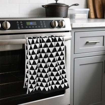 Jacquotha Black and White Hand Towels (Geometric Triangle), 4 Pack