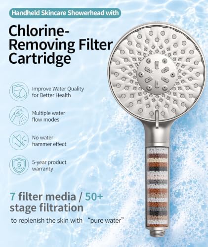 SR SUN RISE Filtered Shower Head with Handheld High Pressure 9 Spray Mode Showerhead Detachable Shower Head Water Softener Filters Beads for Hard Water Remove Chlorine 1 Filter Brushed Nickel