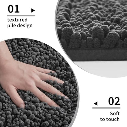 Disolla Toilet Rug 24x24 Inch - Dark Grey U-Shaped Bathroom Floor Mat, Soft Shaggy Plush Absorbent Chenille Contour Rug, Non-Slip Washable Pedestal Base Rug