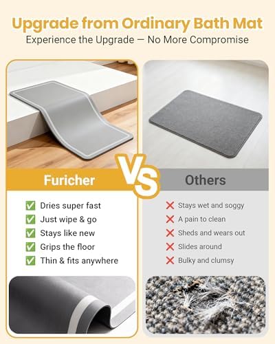 Stone Bath Mat for Bathroom, Soft Diatomaceous Earth Bath Mats, Small Bath Mat Non Slip, Super Absorbent Bath Room Mat Decor, Gray Bathroom Rugs, Quick Dry Bath Room Floor Mat, 15.74" x 23.62", Grey