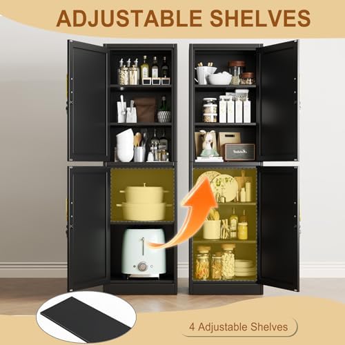 Tall Metal Narrow Bathroom Storage Locker Cabinet 67" H,Black Kitchen Pantry Cabinets with 4 Adjustable Shelves and 2 Lockable Doors,File Cabinet Organizer for Kitchen Home Office Living Dining Room