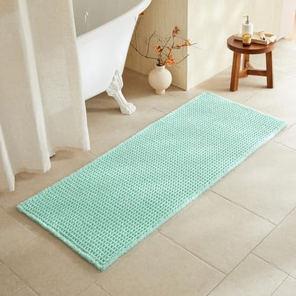 TYUU Waffle Runner Rug Bathroom, Long Boho Bath Mat, 60x24 Aqua Blue
