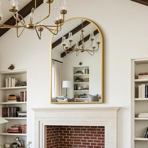 FICTOR 30" x 50" Arched Bathroom Vanity Mirror for Over Sink, Gold