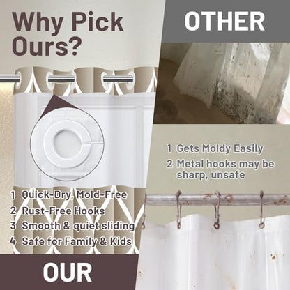 Yiatn Cream No Hook Shower Curtain with Snap-in Liner, 71 x 74 Inch