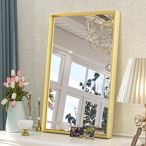 Keonjinn 16x24 Inch Gold Bathroom Mirror for Over Sink, Brushed Framed