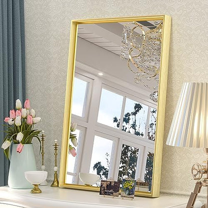 Keonjinn 16x24 Inch Gold Bathroom Mirror for Over Sink, Brushed Framed