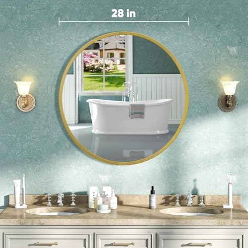NEWBULIG 28 Inch Round Bathroom Mirror, Wall Mount Vanity Mirror