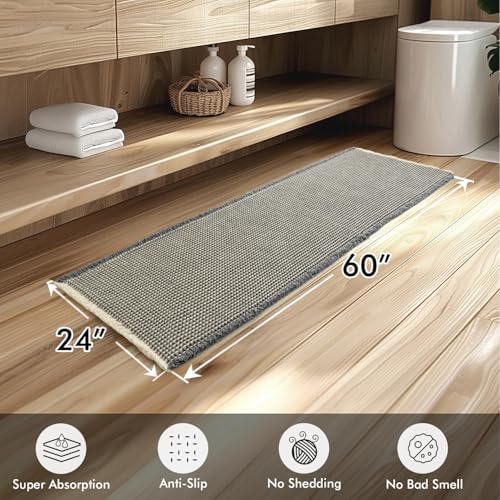 MIULEE Set of 2 Waffle Bathroom Runner Rugs Dark Grey&Yellow 2'x5'(24"x60")