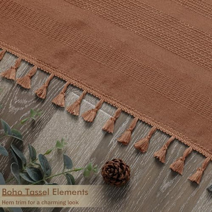 OVZME Terracotta Shower Curtain for Bathroom - Farmhouse Linen Textured Shower Curtain with Tassel, Rustic Striped Heavy Duty Vintage Country Bathroom Curtain, 72Wx72L Inches