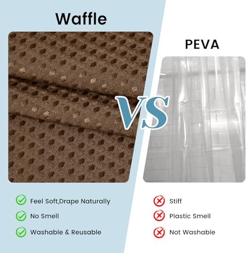 SORTTO No Hook Waffle Shower Curtain with Snap in Liner Set, 71x74, Brown