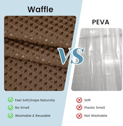 SORTTO No Hook Waffle Shower Curtain with Snap in Liner Set, 71x74, Brown