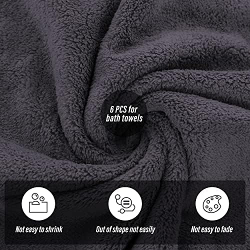 MOONQUEEN 6 Pack Premium Bath Towel Set - Quick Drying - Microfiber Coral Velvet Highly Absorbent Towels - Multipurpose Use as Bath Fitness, Bathroom, Shower, Sports, Yoga Towel (Dark Grey)