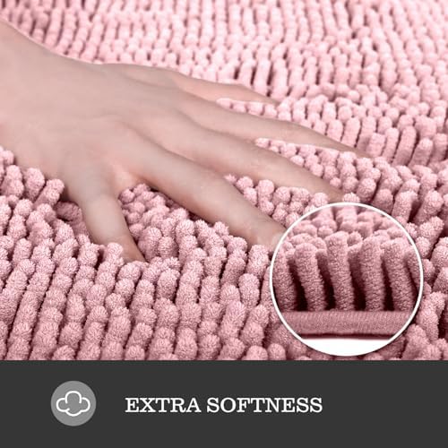 Yeaban Chenille Blush Bathroom Rug 24"x36", Non-Slip Rubber Backing