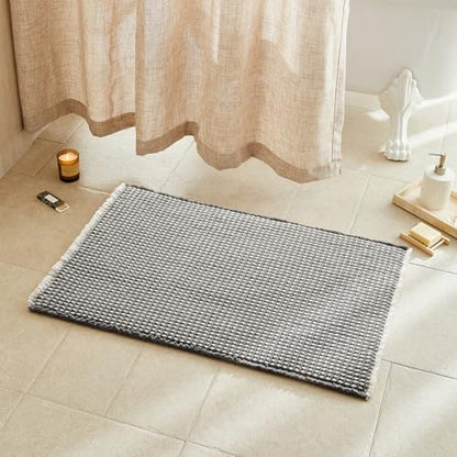TYUU Waffle Bath Mat, Boho Bathroom Rugs Non Slip, 36x24 Grey & White