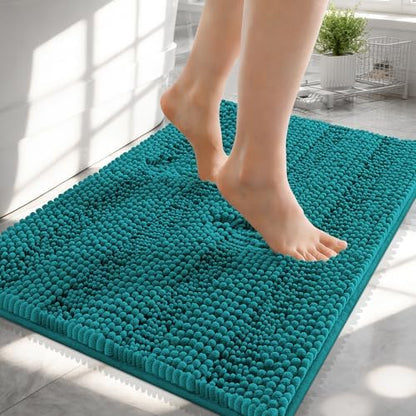 OLANLY Thick Small Bathroom Rugs 24x16, Soft Chenille Bath Rugs, Deep Lake