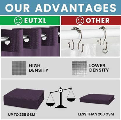 EUTXL Heavyweight Waffle No Hook Shower Curtain with Liner, Purple, 71x74