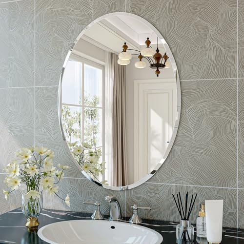 Frameless Oval Mirror, 22"x30" Oval Beveled Bathroom Mirrors