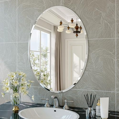 Frameless Oval Mirror, 22"x30" Oval Beveled Bathroom Mirrors
