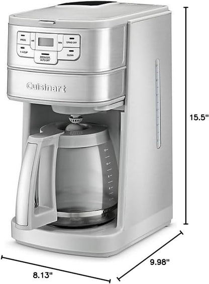 Cuisinart Automatic Grind & Brew 12-Cup Coffee Maker with Blade Grinder, Programmable Coffee Machine Glass Carafe with 1-4 Cup Setting, Brew Pause, Grind-Off Option, DGB-400, Stainless Steel