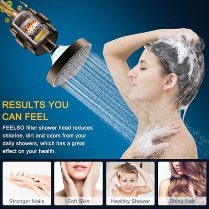 FEELSO Shower Head with Shower Filter, Filtered Shower Head for Hard Water