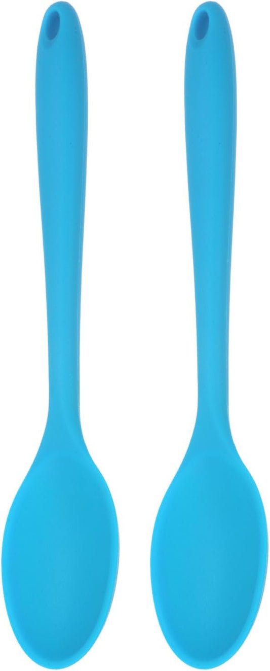 HARFINGTON 2Pcs Silicone Spoons, Heat Resistant Kitchen Cooking Utensil Spoon for Cooking, Mixing, Stirring and Serving, Blue