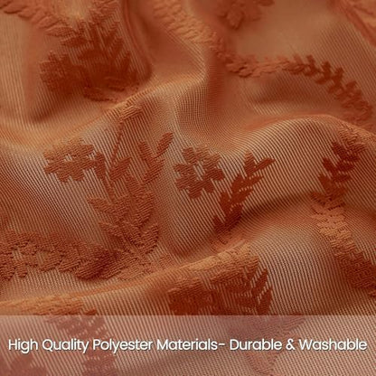 WAZZIO Bunrt Orange Lace Shower Curtain for Bathroom 72" W x 84" L, Victorian Farmhouse Floral Pattern Tassel Fancy Shower Curtain Boho Washable Cloth Decorative Bath Curtains,1 Panel