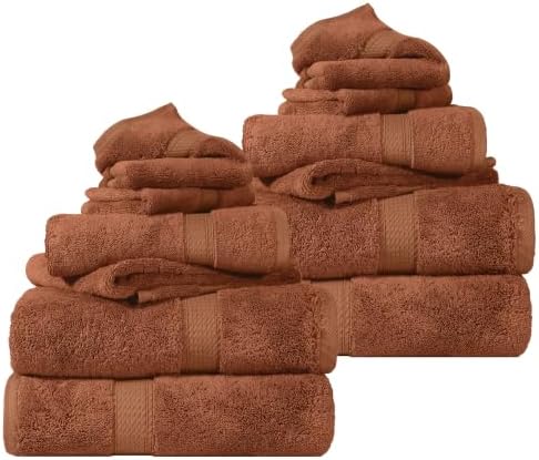 SUPERIOR Egyptian Cotton Ultra Plush & Absorbent, 12 Piece Set, Rust