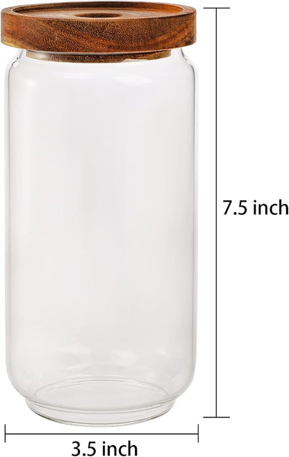 Bekith 3 Pack Glass Storage Containers with Airtight Seal Acacia Wood Lids, 31.6 FL OZ (950ml) Clear Glass Food Storage Jars for Kitchen, Glass Pantry Canister for Spaghetti Pasta, Coffee, Beans