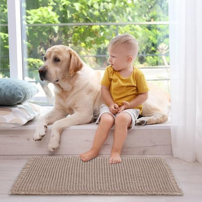 ZALL Tan Waffle Bath Mat,Super Absorbent Non Slip Bathroom Rug,Brown 18x30inch,Machine Washable Ultra Soft Floor Mats