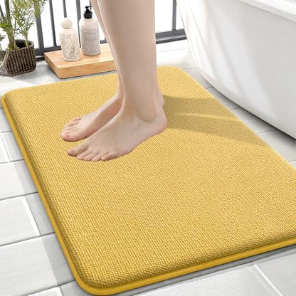 OLANLY Memory Foam Small Bathroom Rugs 24x16, Absorbent Bath Mat, Yellow