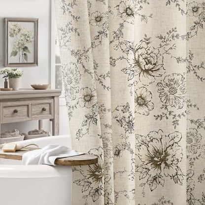 Farmhouse Floral Vintage Shower Curtain for Bathroom, Black and Tan Taupe