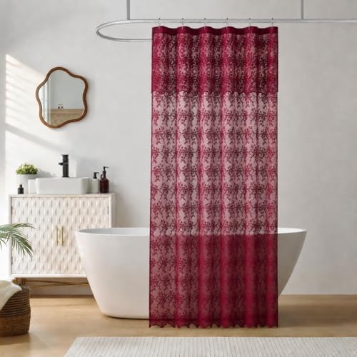 TUDECO Stall Burgundy Shower Curtain Bathroom, 36W x 72L Inch