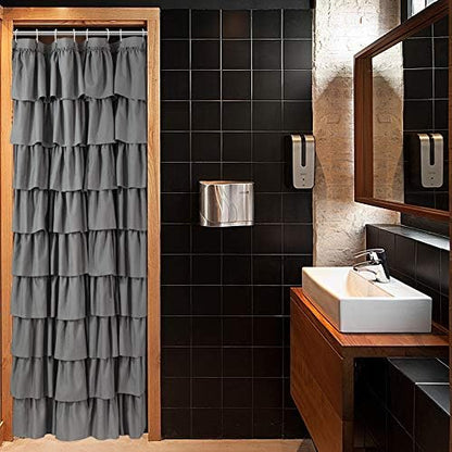 Gray Ruffle Shower Curtains For Bathroom, 36x72 Inch, Farmhouse Chic Look