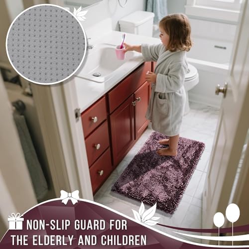 Yimobra Long Bathroom Rugs Runner 70x24 Inch, Extra Thick Soft Absorbent Chenille Bath Mat, Non Slip Machine Washable, Quick Dry Bath Rugs for Bathroom Floor, Tub and Shower, Purple Grey
