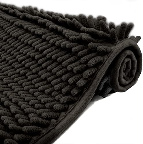 Chenille Bath Mat Non-Slip Microfiber Floor Mat Baby Bath Mat for Kids Ultra Soft Washable Bathroom Dry Fast Water Absorbent Shower Mat Area Rugs (19.2" x 31.1", Black)