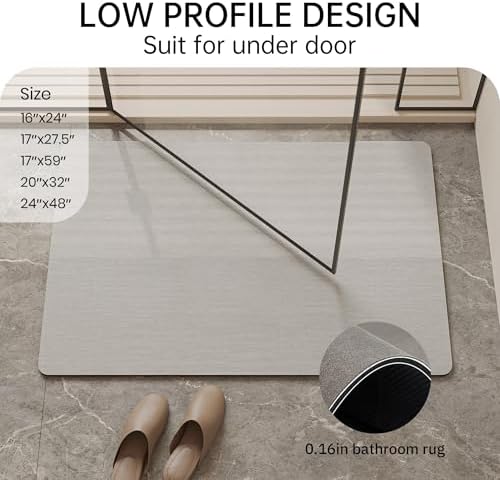 Mecko Bath Mat Ultra Thin Light Grey, 17"x27.5"