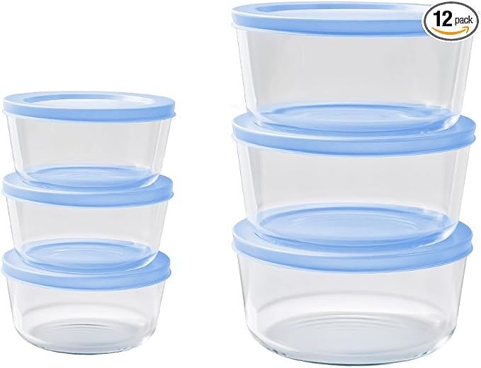 12-Piece Glass Food Storage Containers Set (6 Containers + 6 BPA-Free Lids) | 2-Cup & 4-Cup, Leakproof | Microwave, Freezer, Oven & Dishwasher Safe | Ideal for Meal Prep & Pantry Organization, Blue