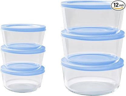 12-Piece Glass Food Storage Containers Set (6 Containers + 6 BPA-Free Lids) | 2-Cup & 4-Cup, Leakproof | Microwave, Freezer, Oven & Dishwasher Safe | Ideal for Meal Prep & Pantry Organization, Blue