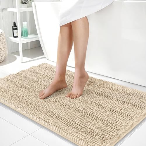 OLANLY Thick Large Bathroom Rugs 40x24, Soft Chenille Bath Rugs, Beige
