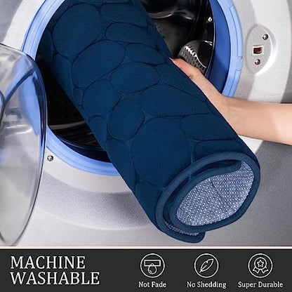 YIHOUSE Bathroom Rugs Mat Set, Memory Foam Bath Mat 5 Piece Navy Blue