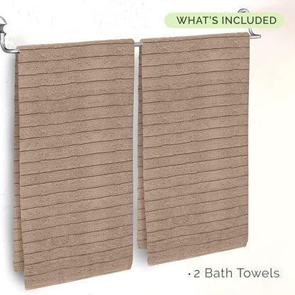 Elegant Comfort 100% Turkish Cotton Corduroy Ribbed Luxury Soft 2 Pack Bath Towels 27 x 54 Inch - Ultra Plush, Absorbent, Quick Dry, Hotel Spa Quality Towels for Bathroom Essentials, Taupe