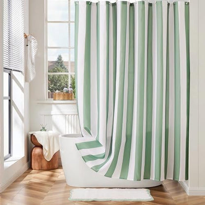 Ohocut Vertical Striped Shower Curtain, Cute Retro Vintage Stripe Bow Bathroom Shower Curtain, Waterproof Polyester Fabric Modern Bath Curtain for Bathroom 72x72 Inches Sage Green