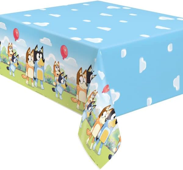 Unique Bluey Birthday Party Supplies Bundle Pack Includes 2 Plastic Table Covers and 1 Dinosaur Sticker Sheet
